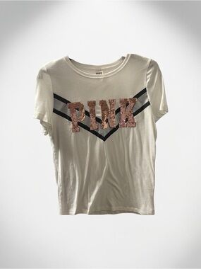PINK Victoria’s Secret White Sequin Chevron Bling T-Shirt - Size M